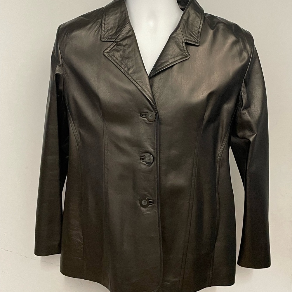 Duca Matiste women jacket blazer lambskin black 3 button front modern fit L